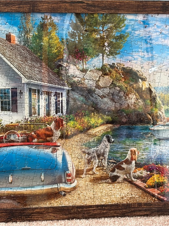 Other - Scenic Lakeside Puzzle Art - Dogs by Cottage